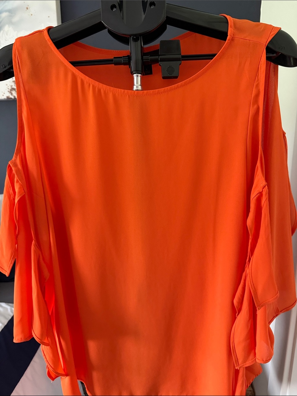 NWOT BOLD elements Bright Orange Cold-Shoulder Ruffle Blouse